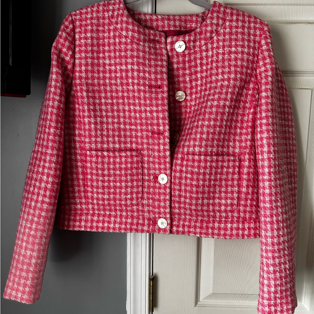 J. Crew Pink And White Houndstooth Blazer